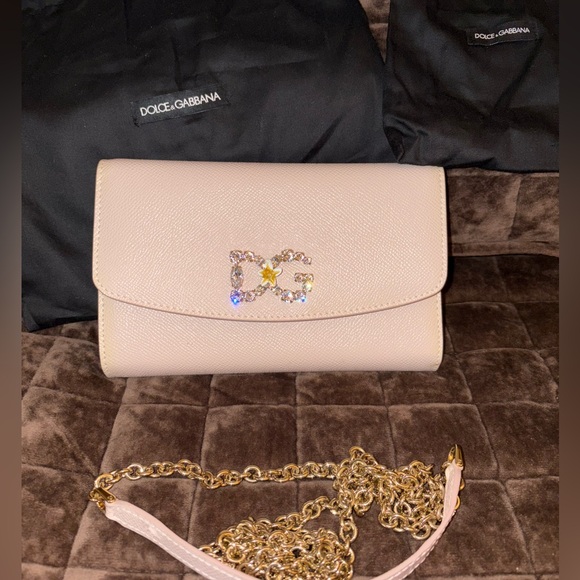 Dolce & Gabbana Handbags - Dolce & Gabana mini crystal logo crossbody bag color powder